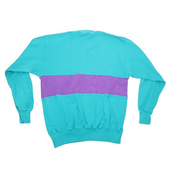 Vintage 90s Norsport Teal Green and Purple Stripe Crewneck Sweatshirt Mens M - Picture 2 of 3